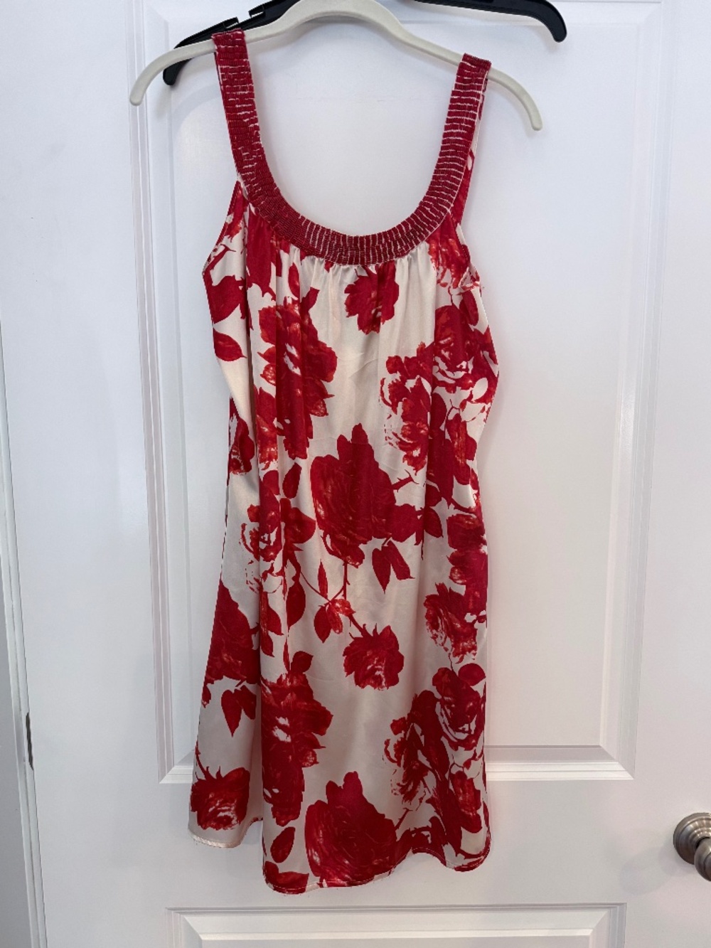 BCBG MaxAzria Red & Ivory floral beaded trim collar A-line dress Womens Small